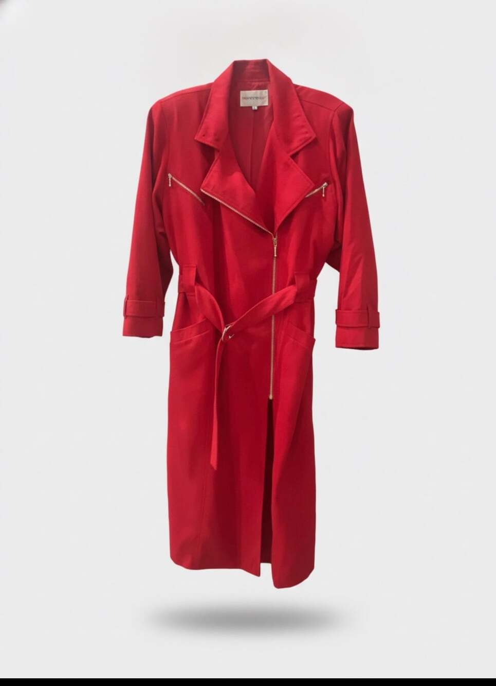 TOGETHER! Vintage Red Belted Trench Coat with Zipper Details Size M